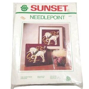 Vintage Sunset Christmas Unicorn Horse Needlepoint Pillow Wall Hanging Kit 6050